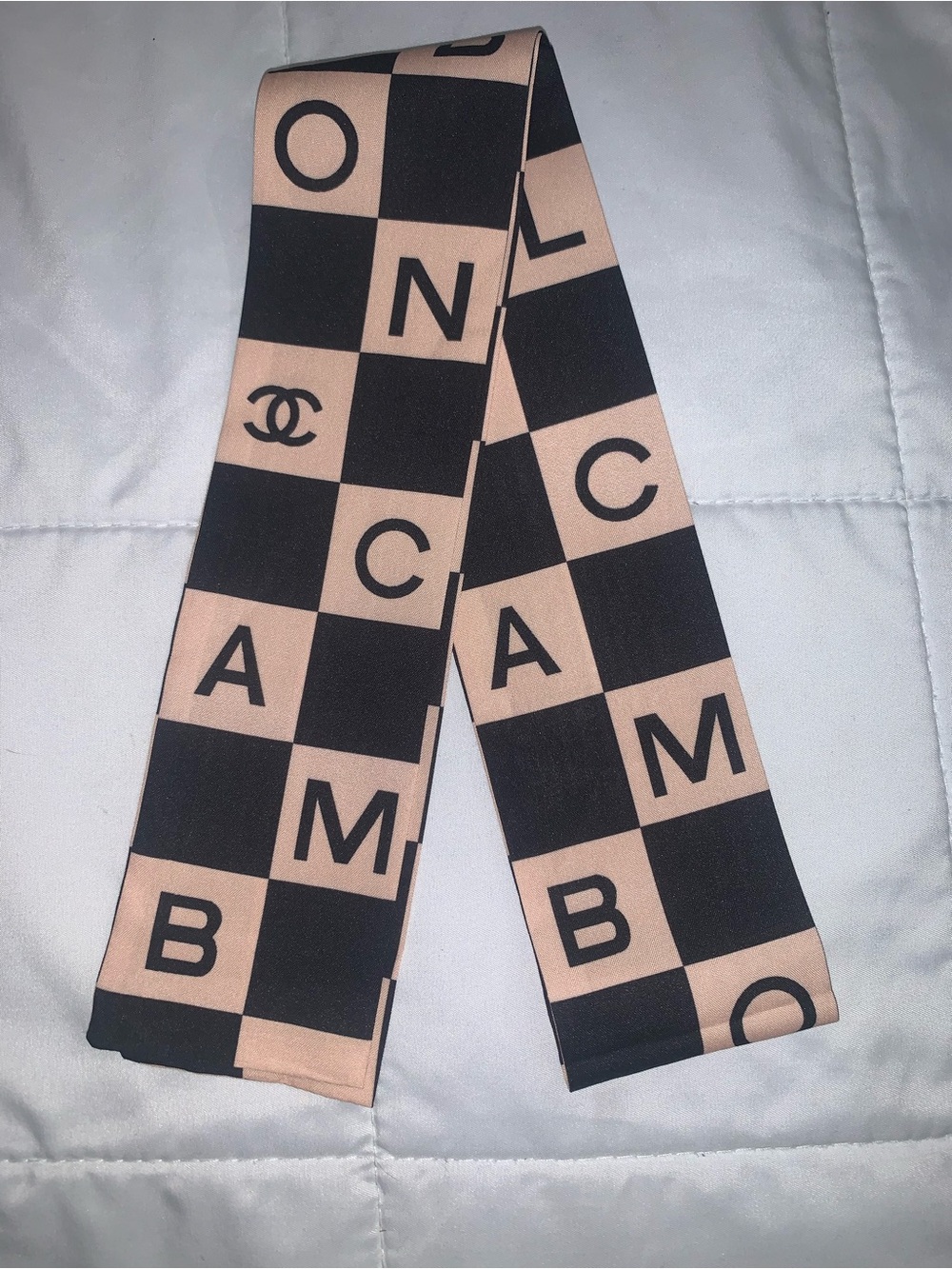 NWOT Black and Nude Checkerboard  Scarf - Designer Logo Pattern